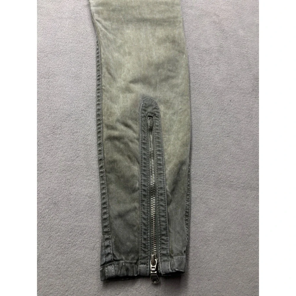 Robins Jean Mens Moto Biker Slim Pants Faded Olive Green Zipper Ribbed Knee 29